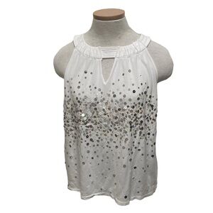 3/$15 Vtg Y2K INC Sleeveless Sequin Embellished Blouse White Tank Women’s Large